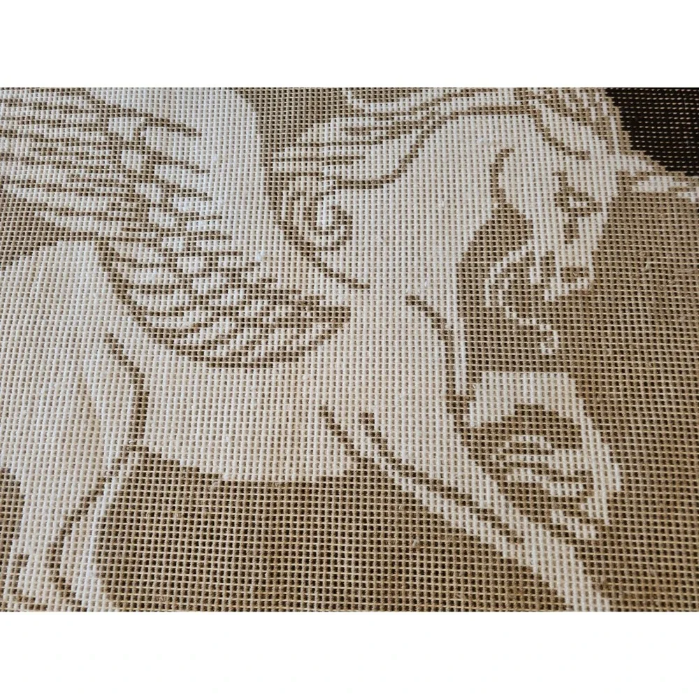 Vintage Latch Hook Rug Wall Hanging Unicorn Pegasus Brown Tan 36x48